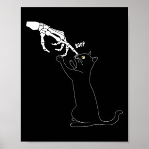 Black Cat Skeleton Hand Boop Cat Nose Funny Hallow Poster