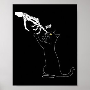 Black Cat Skeleton Hand Boop Cat Nose Funny Poster