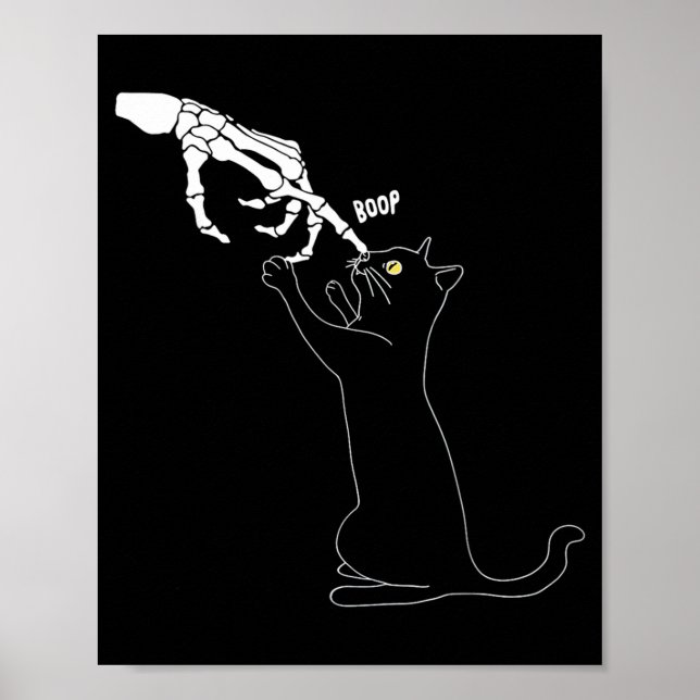 Black Cat Skeleton Hand Boop Cat Nose Funny Poster (Front)