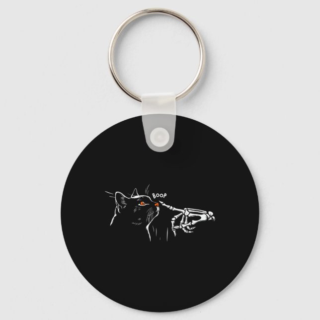 Black Cat Skeleton Hand Boop Halloween Pet Women G Key Ring (Front)