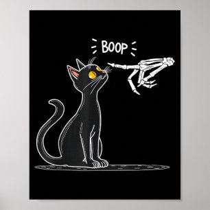 Black Cat Skeleton Hand Boop Halloween Poster