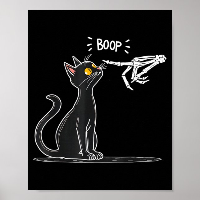 Black Cat Skeleton Hand Boop Halloween Poster (Front)