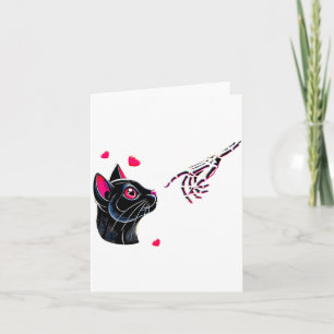 Black Cat Skeleton Hand Boop Valentines Day Pet O  Card