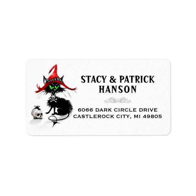 Black Cat & Skull Halloween Address Labels (Front)