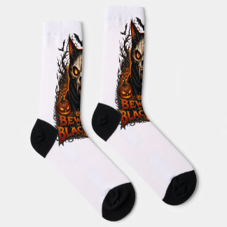 Black Cat Skull Halloween with Jack O Lante Socks