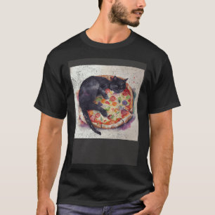Black Cat Sleep Pizza T-Shirt