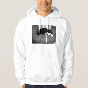 black cat sleeping on chair bw photo hoodie