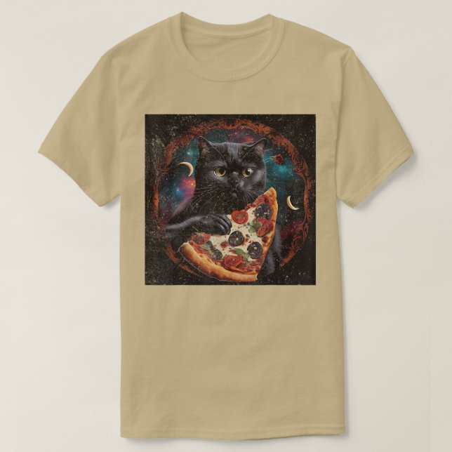 Black Cat Sloth Pizza  T-Shirt (Design Front)