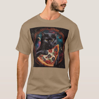 Black Cat Sloth Pizza  T-Shirt