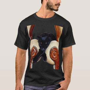Black Cat Slouched Between Two Chairs Legs Crossed T-Shirt