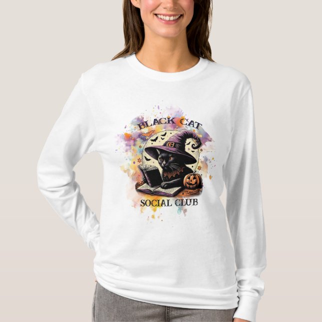 Black Cat Social Book Club - Watercolor Splash T-Shirt (Front)