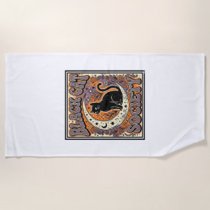 Black Cat Society Cat Black Cat Vintage Vector Art Beach Towel