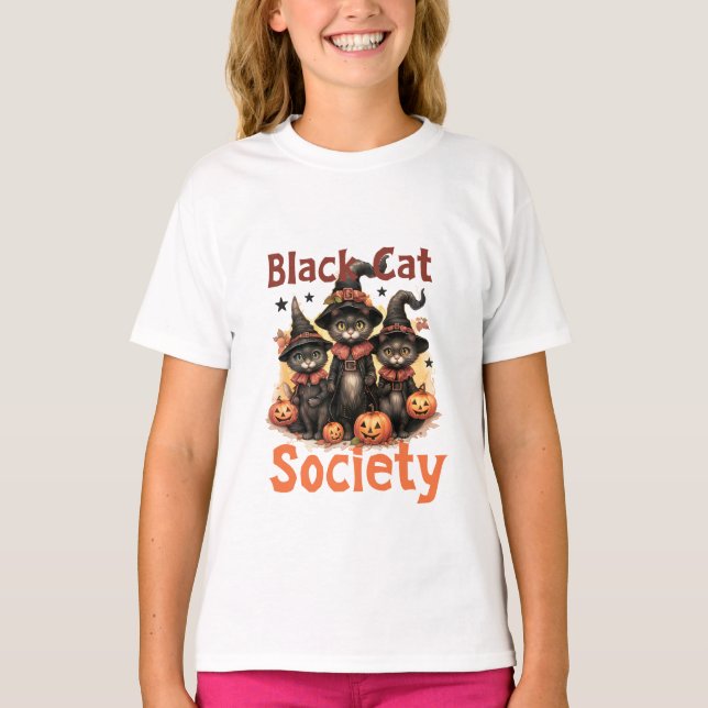 Black cat society Halloween T-Shirt (Front)