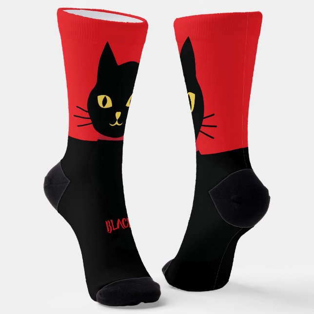 Black Cat Socks Gift for Cat Lovers (Angled)