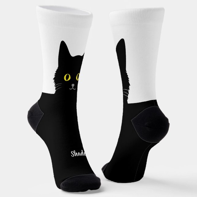 Black Cat Socks Gift for Cat Lovers - Many Colours (Angled)