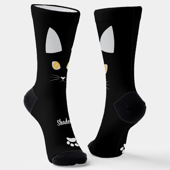 Black Cat Socks Gift for Cat Mom & Cat Dad Lovers (Angled)