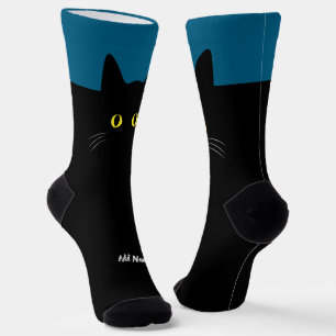 Black Cat Socks with Custom Name – Cute Gift
