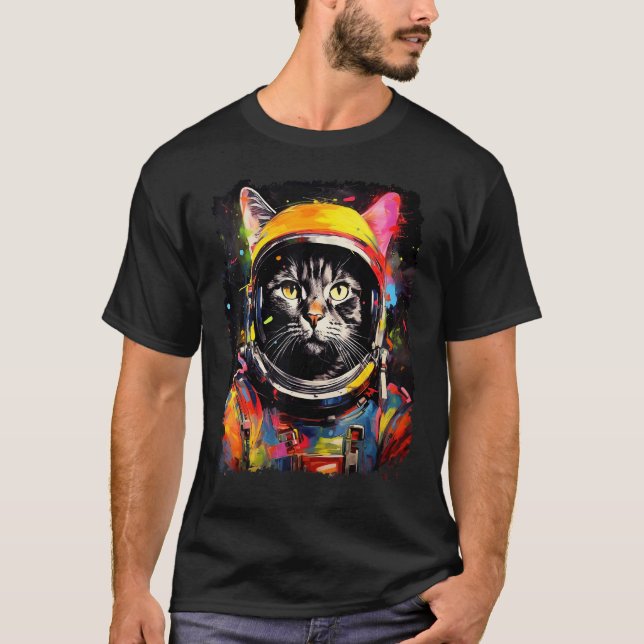 Black Cat Space Astronaut T-Shirt (Front)