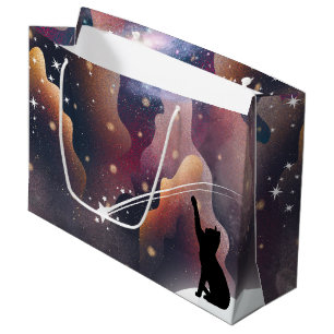Black Cat Space Shooting Star Large Gift Bag