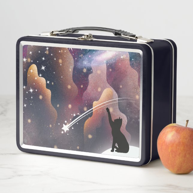 Black Cat Space Shooting Star Metal Lunch Box (In Situ)