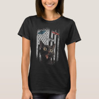 Black Cat Spaceship of Alien USA Flag Graphic