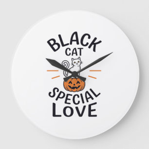 Black Cat Special Love Halloween Cat Vector Design Large Clock