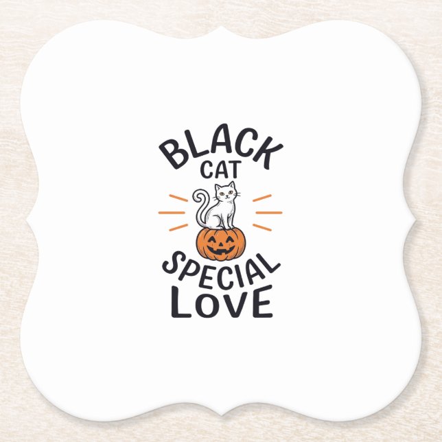 Black Cat Special Love Halloween Cat Vector Design Paper Coaster (Front)