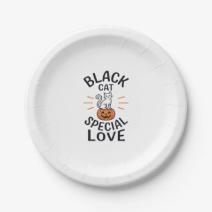 Black Cat Special Love Halloween Cat Vector Design Paper Plate
