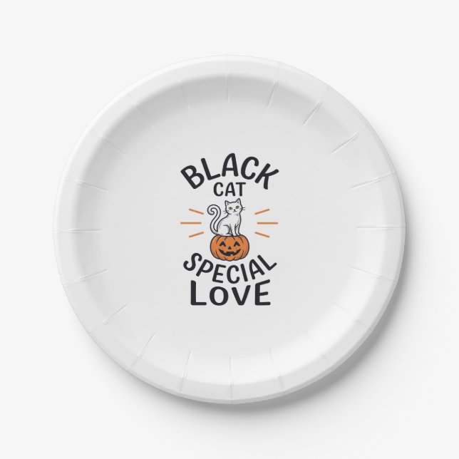 Black Cat Special Love Halloween Cat Vector Design Paper Plate (Front)
