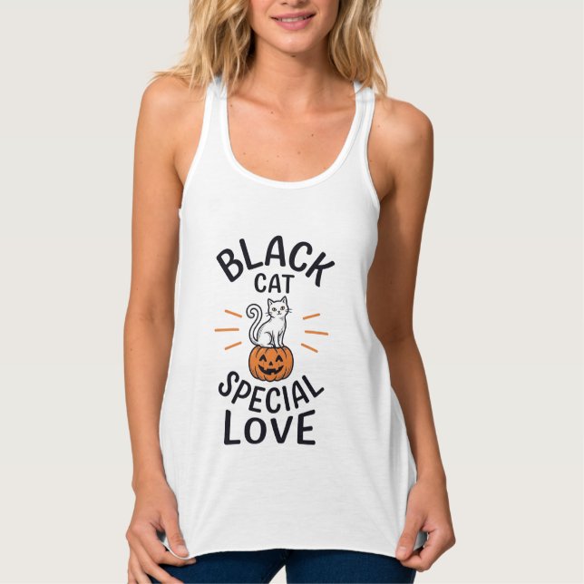 Black Cat Special Love Halloween Cat Vector Design Singlet (Front)