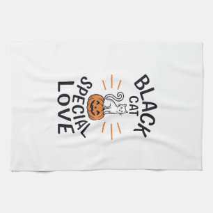 Black Cat Special Love Halloween Cat Vector Design Tea Towel