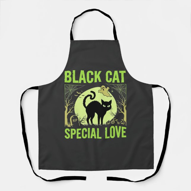 Black Cat Special Love Halloween Graphic Apron (Front)