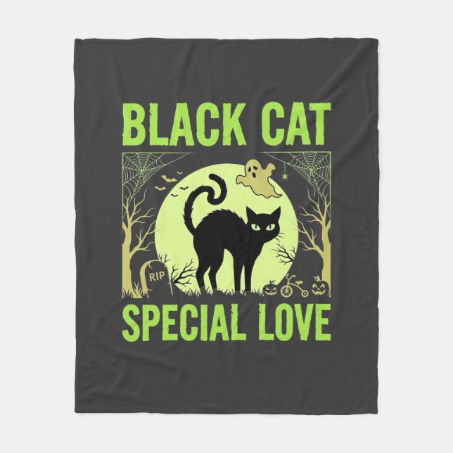 Black Cat Special Love Halloween Graphic Fleece Blanket (Front)