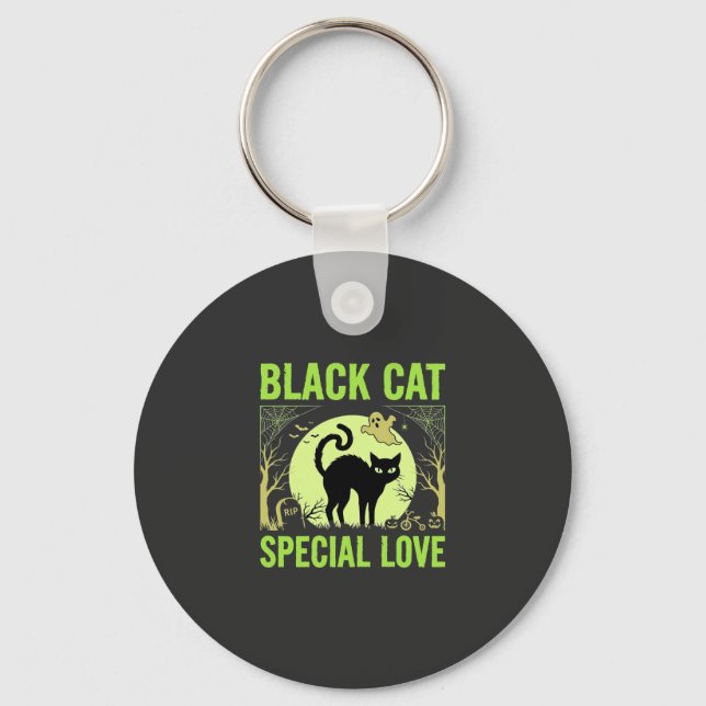 Black Cat Special Love Halloween Graphic Key Ring (Front)