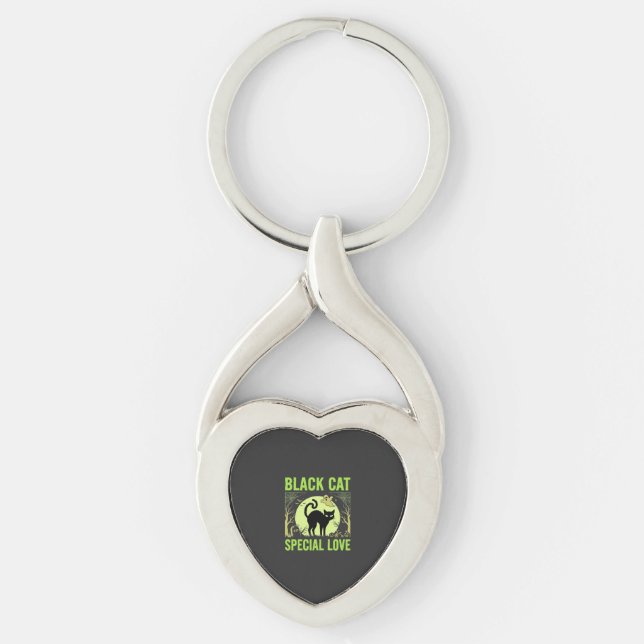 Black Cat Special Love Halloween Graphic Key Ring (Front)