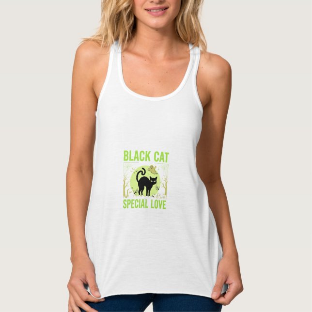 Black Cat Special Love Halloween Graphic Singlet (Front)
