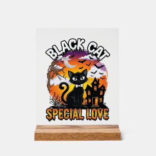 Black Cat Special Love Halloween Haunted House Bat Acrylic Sign