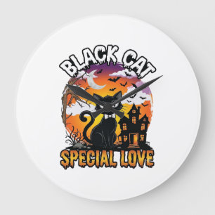 Black Cat Special Love Halloween Haunted House Bat Large Clock