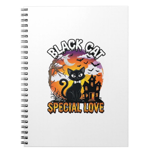 Black Cat Special Love Halloween Haunted House Bat Notebook (Front)