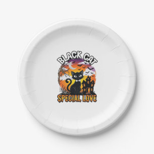 Black Cat Special Love Halloween Haunted House Bat Paper Plate