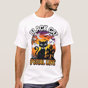 Black Cat Special Love Halloween Haunted House Bat T-Shirt