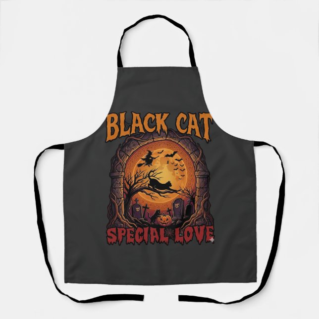 Black Cat Special Love Halloween Moon Witch Pumpki Apron (Front)