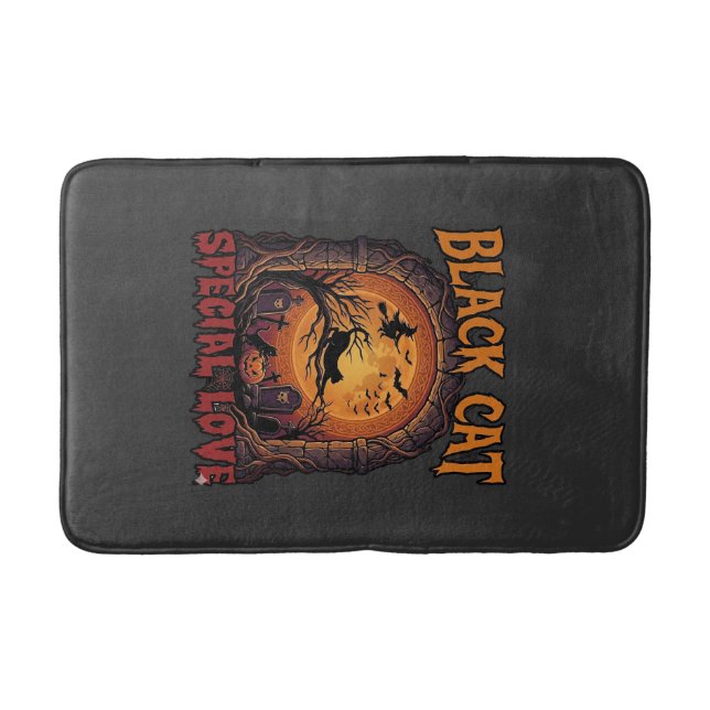 Black Cat Special Love Halloween Moon Witch Pumpki Bath Mat (Front)