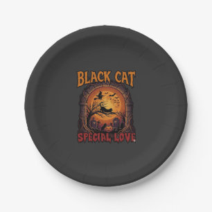 Black Cat Special Love Halloween Moon Witch Pumpki Paper Plate