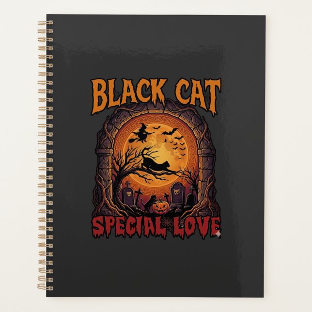 Black Cat Special Love Halloween Moon Witch Pumpki Planner (Front)