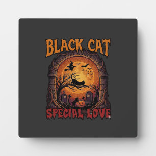 Black Cat Special Love Halloween Moon Witch Pumpki Plaque
