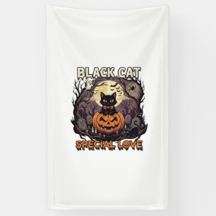 Black Cat Special Love Halloween Pumpkin Full Moon Banner