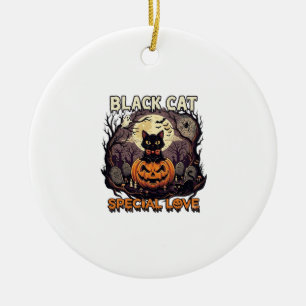 Black Cat Special Love Halloween Pumpkin Full Moon Ceramic Tree Decoration