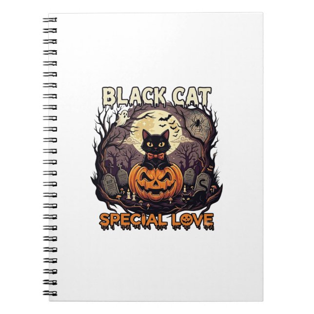 Black Cat Special Love Halloween Pumpkin Full Moon Notebook (Front)