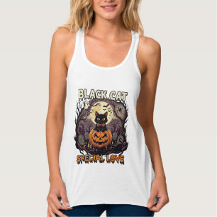 Black Cat Special Love Halloween Pumpkin Full Moon Singlet